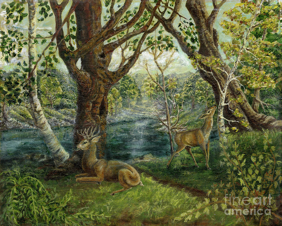 Deer in English Woods Painting by Bonnie Marie