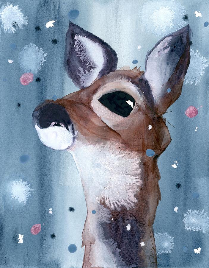 Deer in the Evening Snow Painting by Dawn Derman