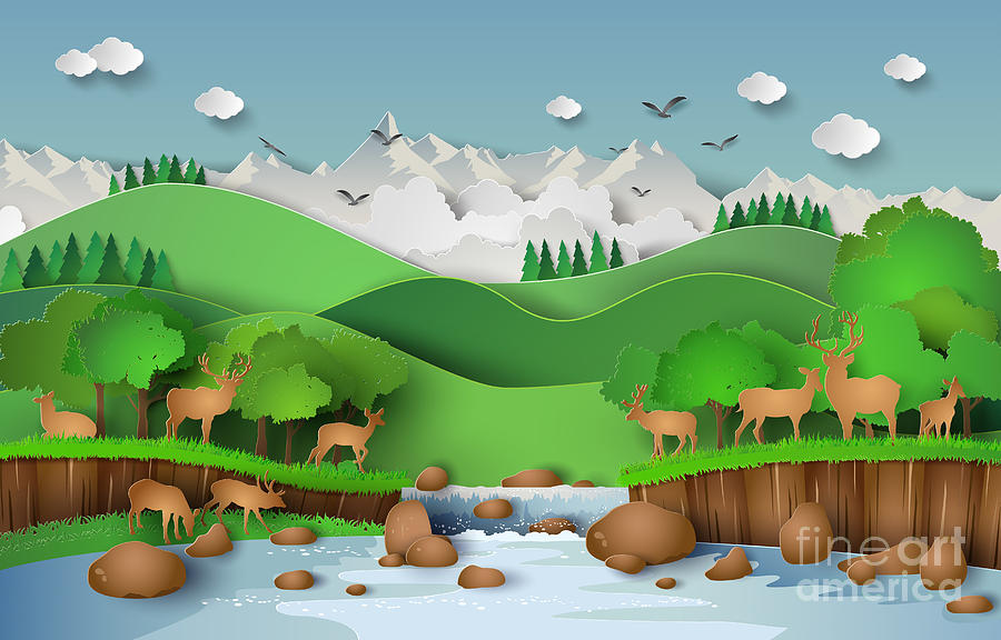 Deer Digital Art - Deer In The Forest by Keng  Merry Paper Art