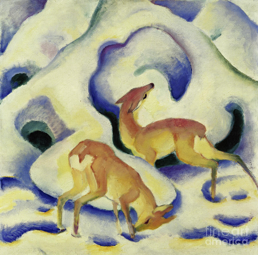 Franz Marc Painting - Deer in the Snow, 1911 by Franz Marc