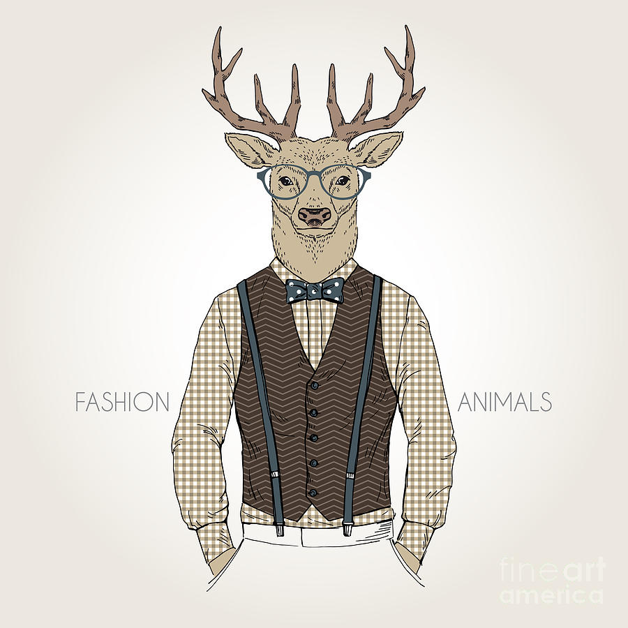 Deer Man Dressed Up In Retro Style Digital Art by Olga angelloz - Fine ...