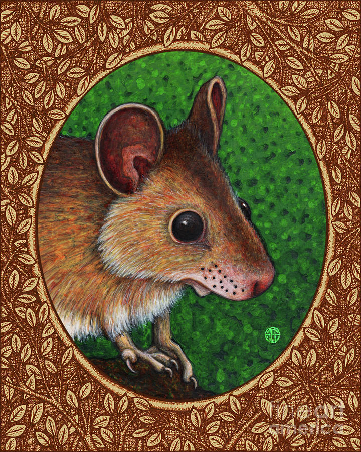 Deer Mouse Portrait - Brown Border Painting by Amy E Fraser