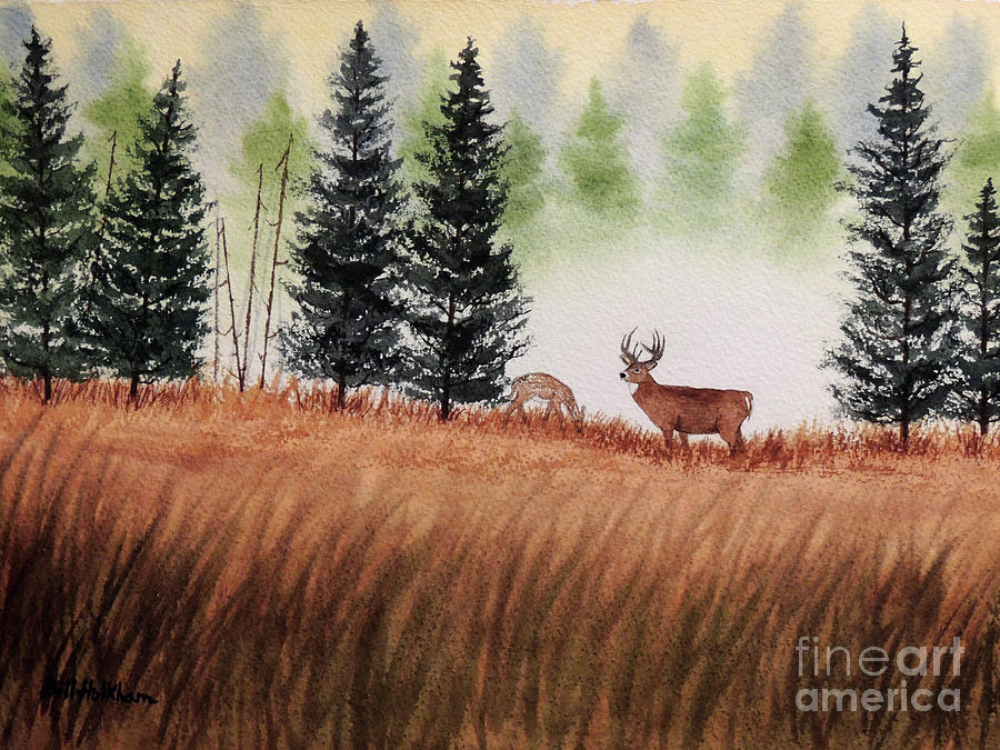 Deer On A Misty Morning Painting by Bill Holkham