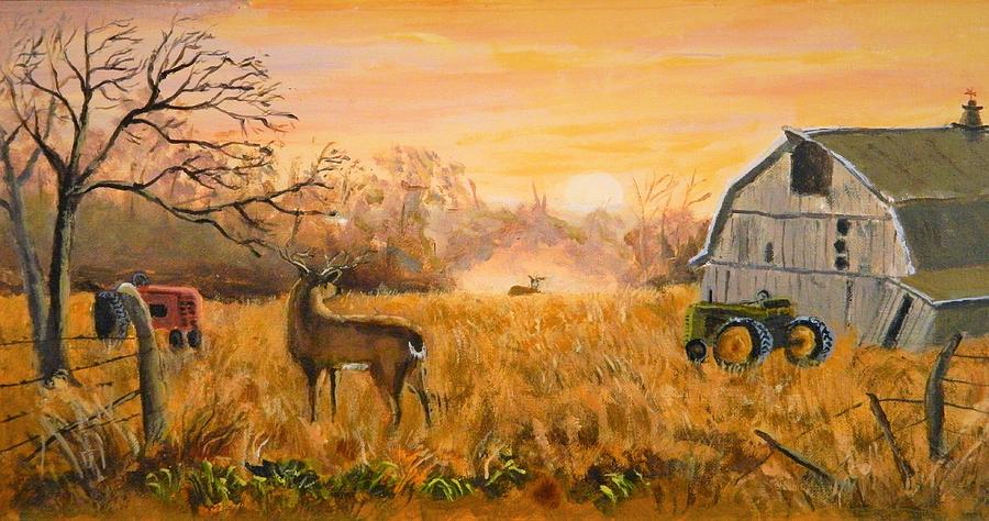 deer in field painting