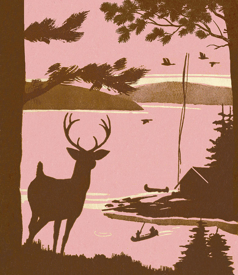 Deer Drawing - Deer Silhouette Near Lake by CSA Images
