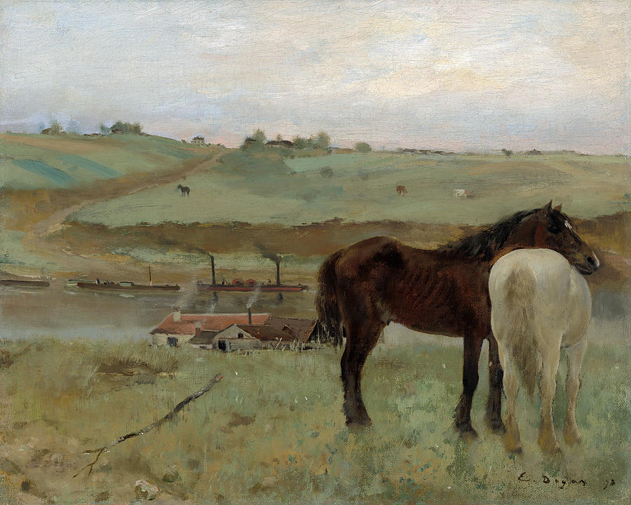 Horses In A Meadow, 1871 #1 Painting by Edgar Degas