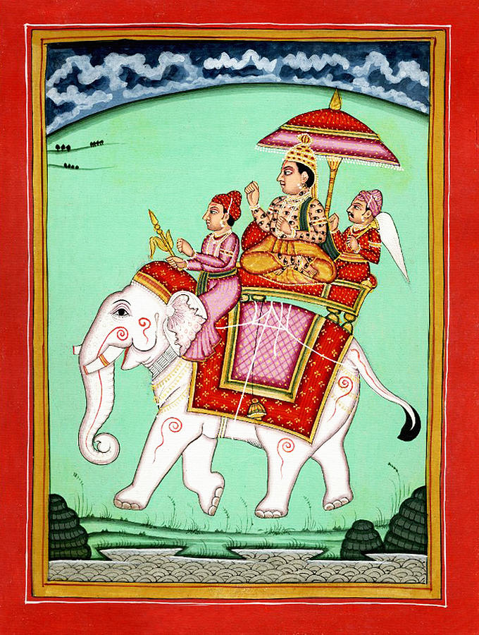 Deity Indra mounted on Airavata Painting by Unknown