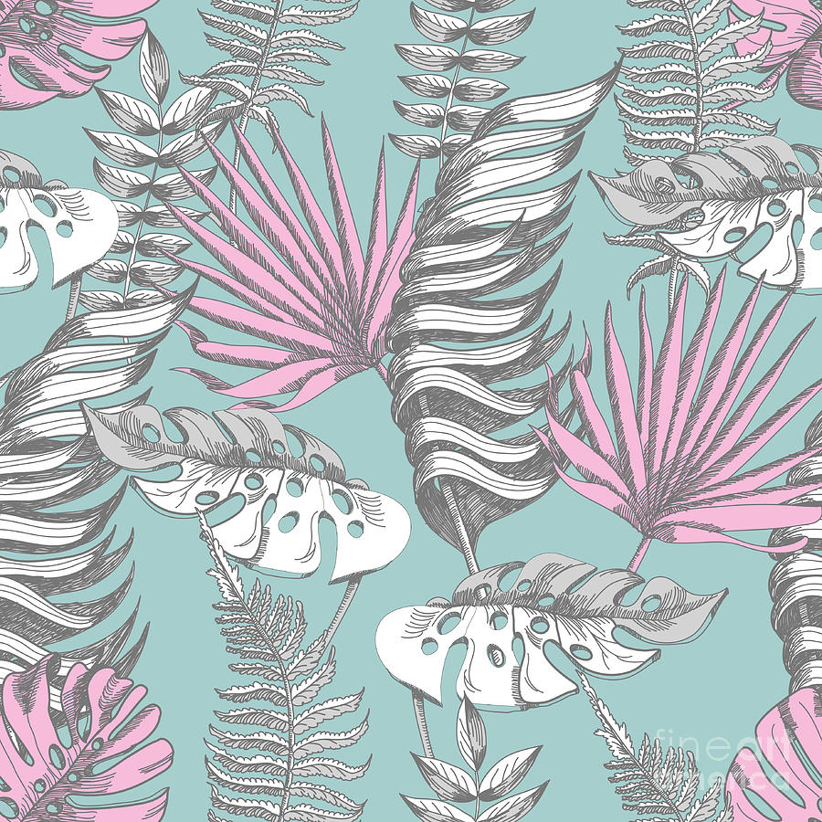 Delicate Pink And Blue Seamless Pattern Digital Art by Yulimuli
