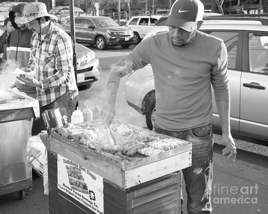 Delicious All Meat Hot Dog Street Food Vendor DSC6889bw Photograph by Wingsdomain Art and Photography