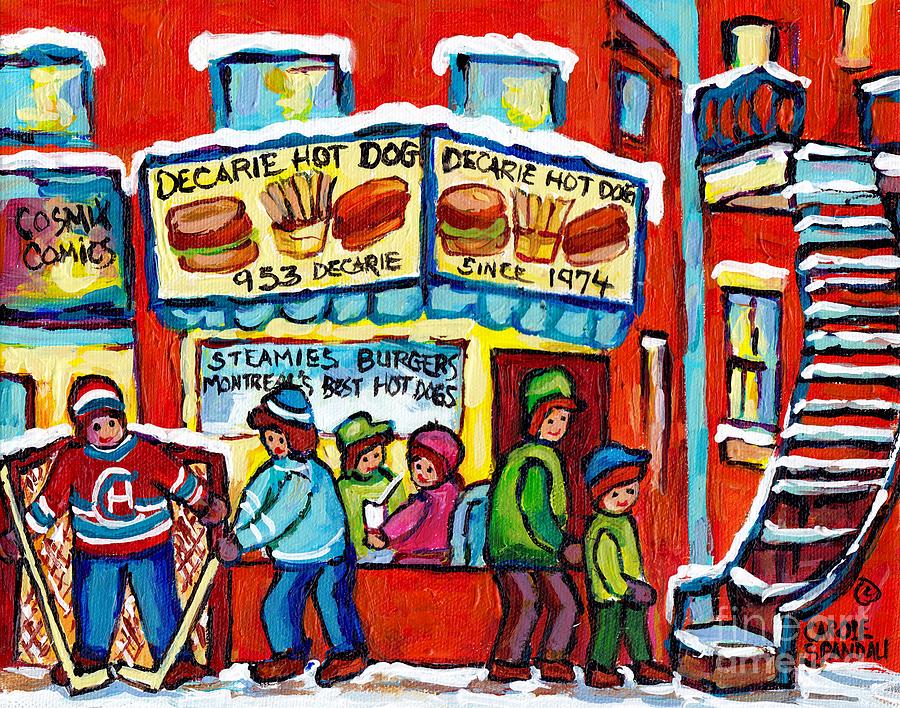 Delicious Decarie Hot Dog Ville St Laurent Famous Fast Food Eatery C Spandau Montreal Hockey Art     Painting by Carole Spandau