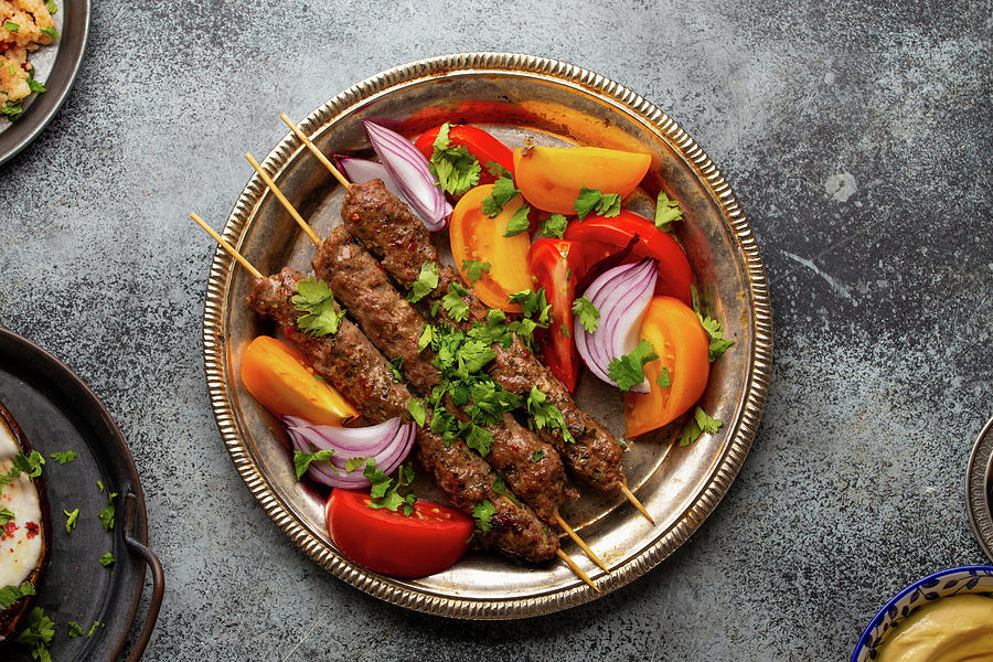 Delicious Meat Kebab With Fresh Vegetable Salad Photograph by Olena Yeromenko