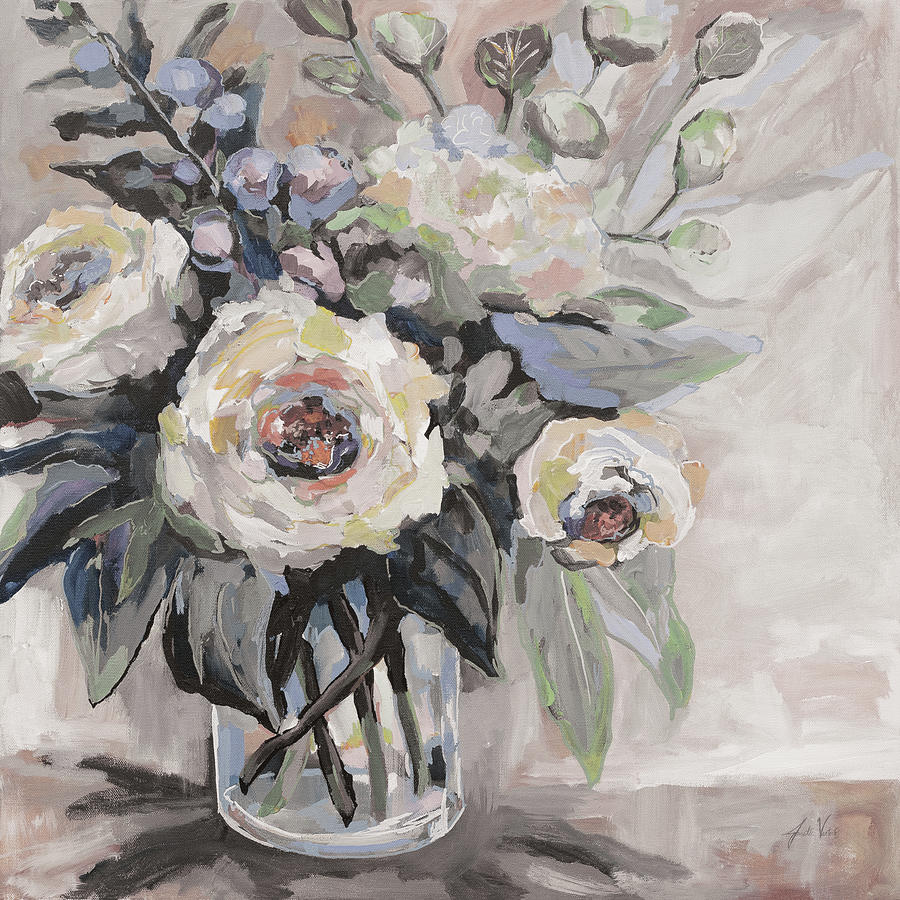 Bouquets Painting - Delighted Greige by Jeanette Vertentes