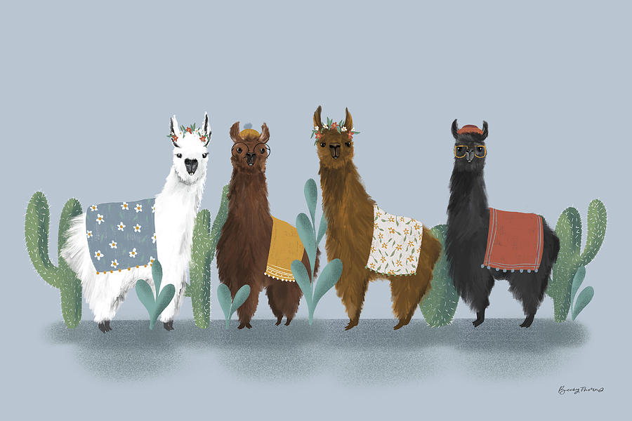 Animal Painting - Delightful Alpacas V by Becky Thorns