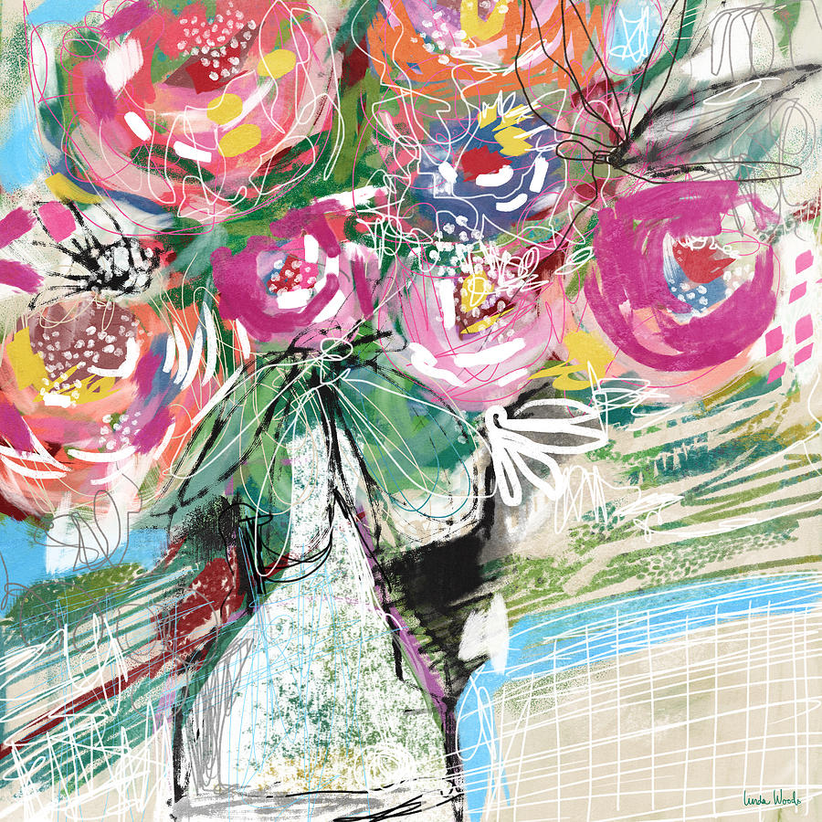 Delightful Bouquet 3- Art by Linda Woods Mixed Media by Linda Woods