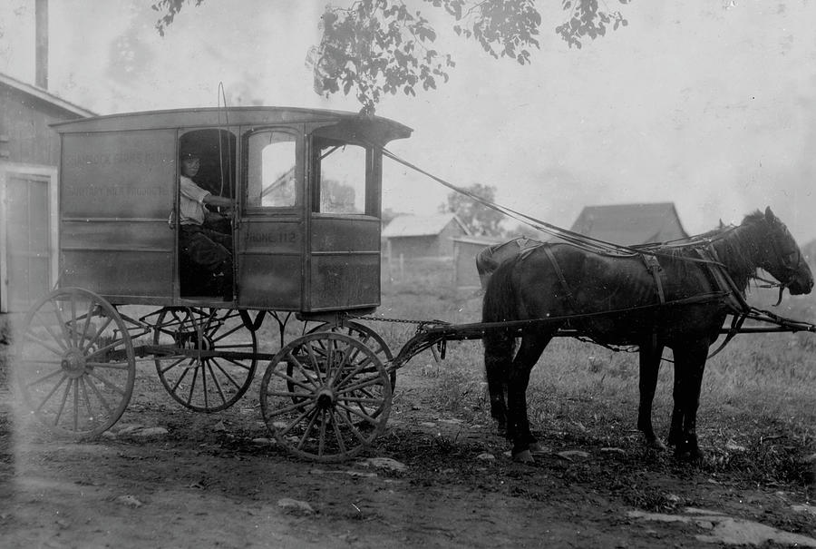 Delivery Dairy products by horse drawn wagon Painting by Unknown - Fine ...