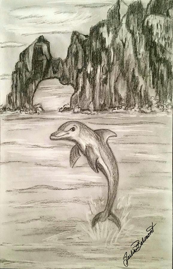 Delphy the Dolphin Drawing by Julie Belmont
