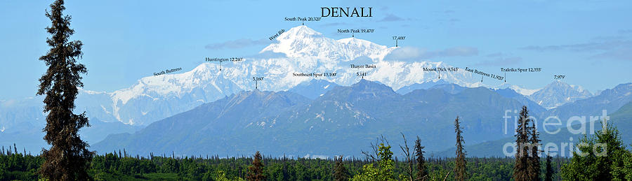 Denali With Peak Names And Evelation Guide Digital Art