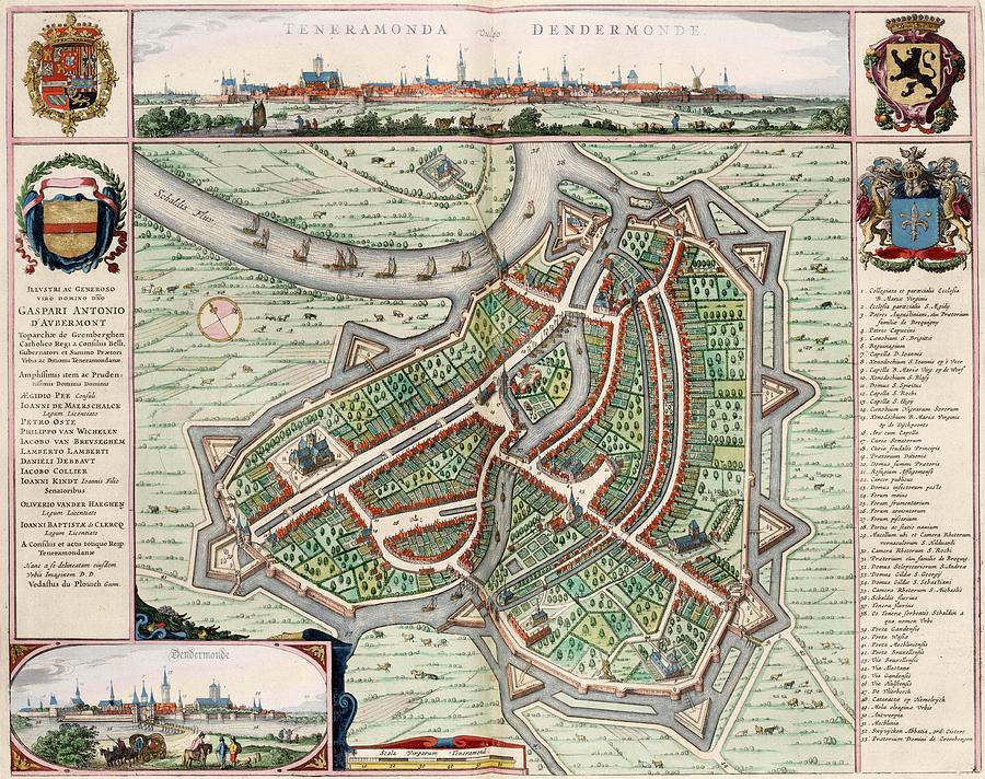 Dendermonde Teneramonda Belgium Atlas Van Loon ca1649 Beautiful Antique Map Drawing by History Prints