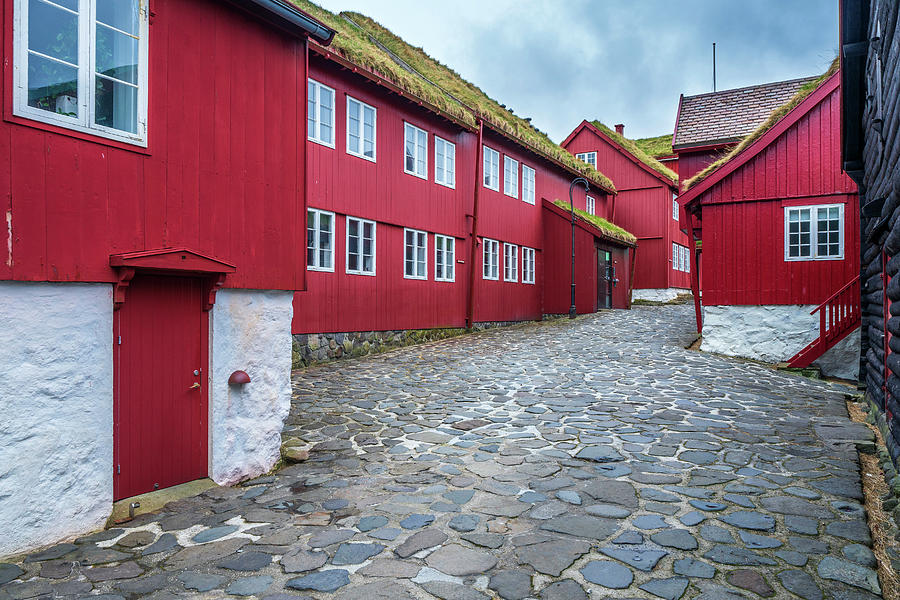 Denmark, Faeroe Islands, Streymoy, Torshavn, Houses In The Historical District Of Tinganes Digital Art by Sebastian Wasek