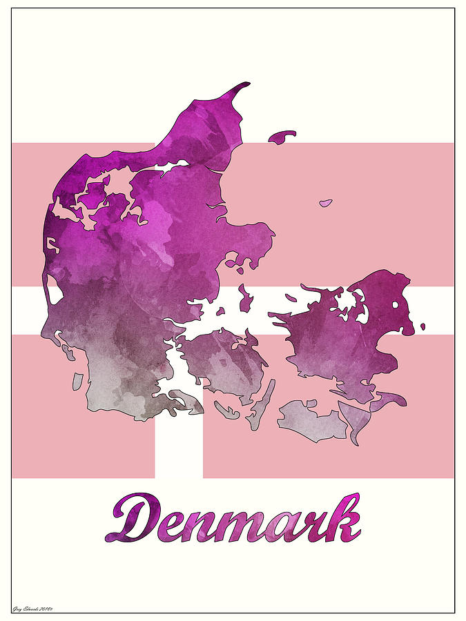 Denmark Map Style 1 Drawing by Greg Edwards