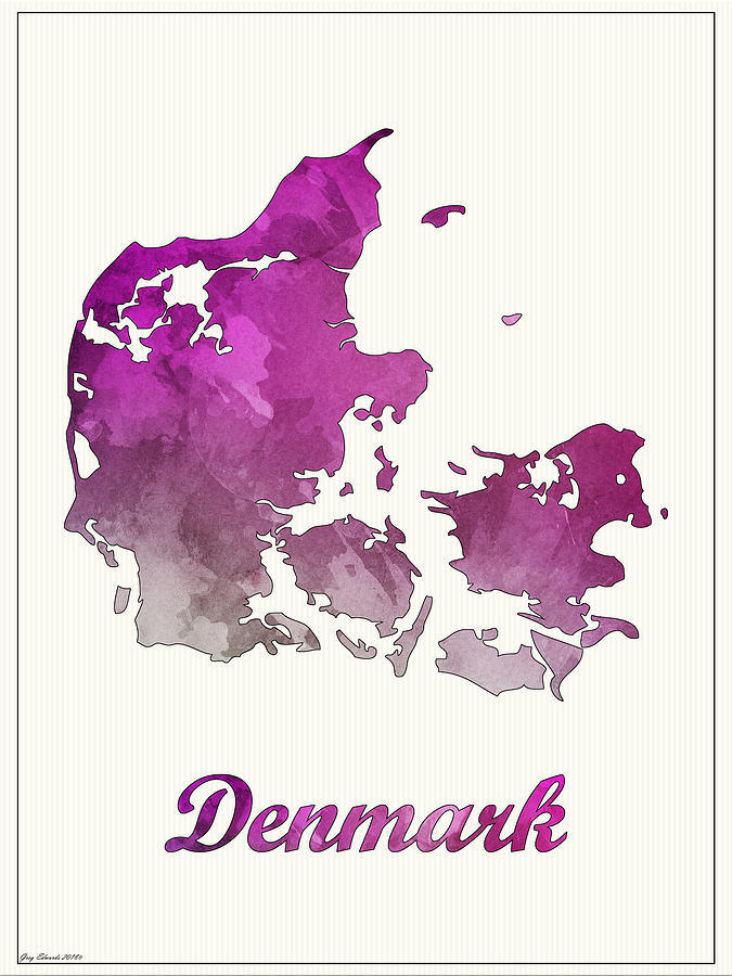 Denmark Map Style 4 Drawing by Greg Edwards
