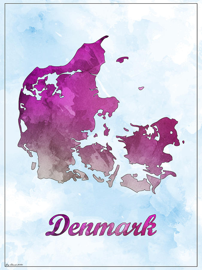 Denmark Map Style 5 Drawing by Greg Edwards