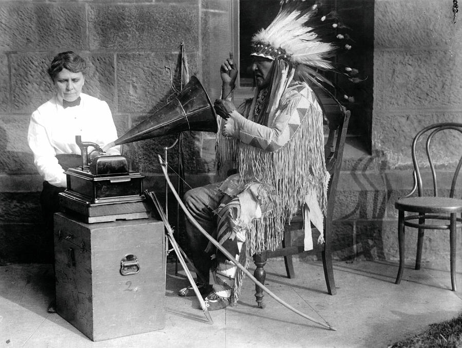 Densmore Recording Mountain Chief, 1916 Photograph by Science Source