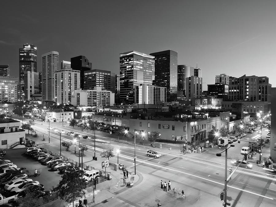 Denver at Night B W Photograph by Connor Beekman