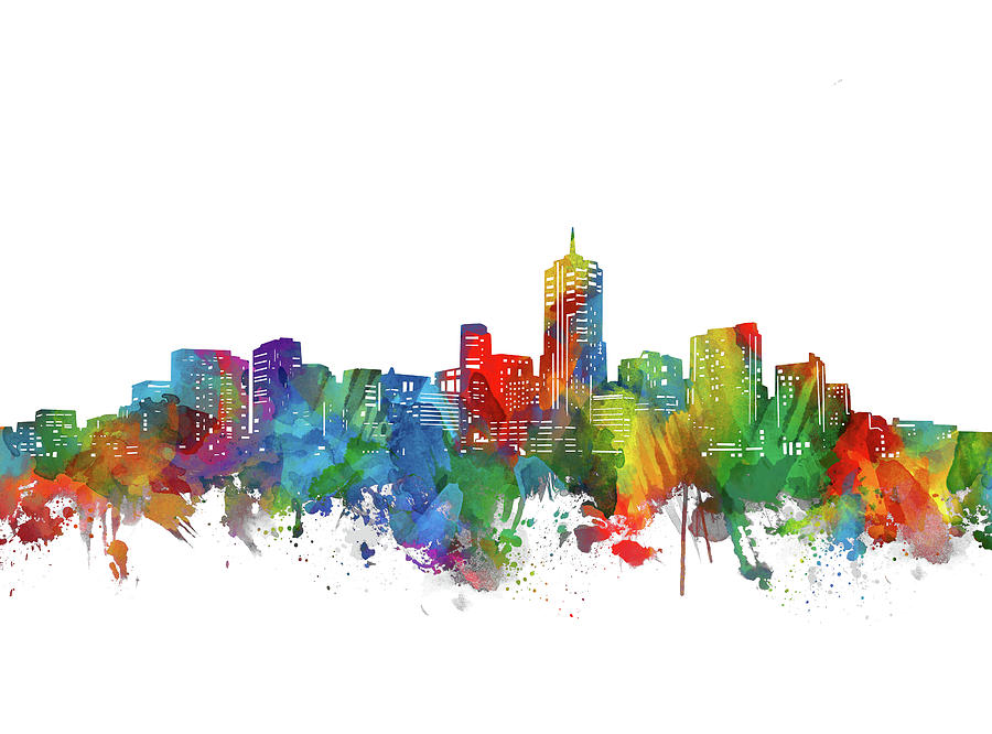 Denver Digital Art - Denver City Skyline Watercolor by Bekim M
