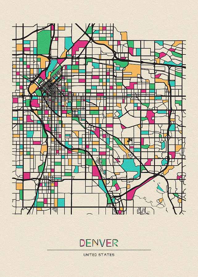 Denver, Colorado City Map Drawing by Inspirowl Design