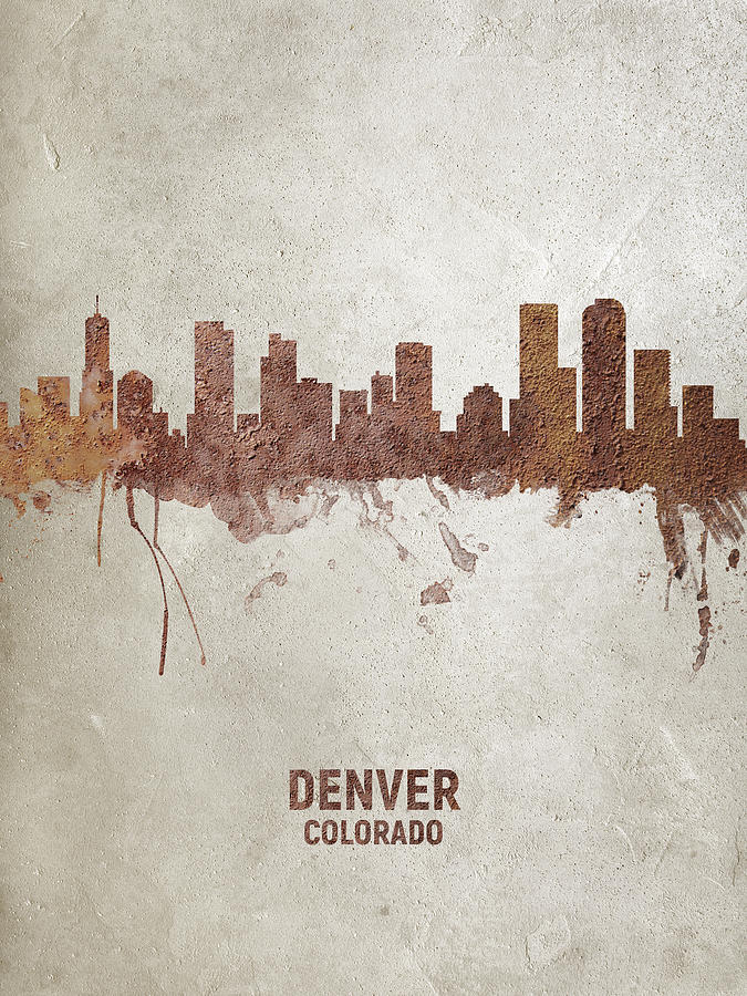 Denver Digital Art - Denver Colorado Rust Skyline by Michael Tompsett