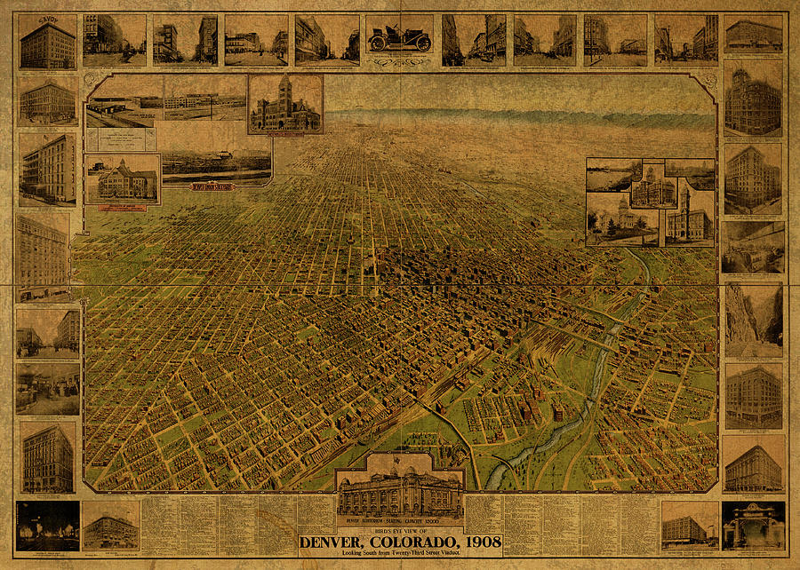 Denver Colorado Vintage City Street Map 1908 Mixed Media by Design Turnpike