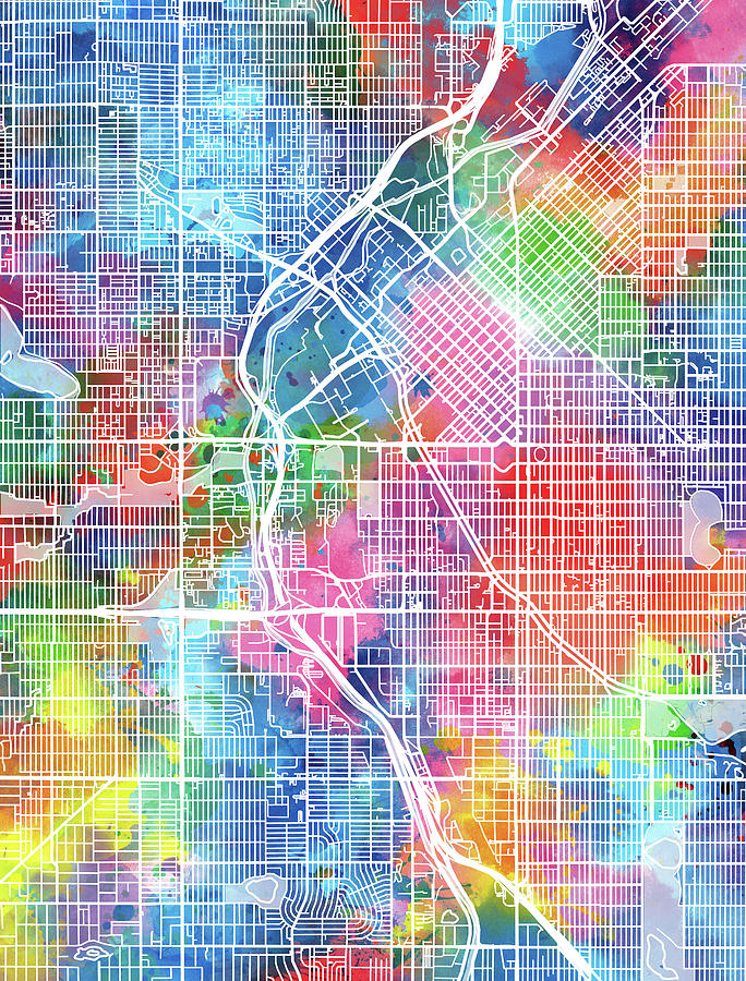 Denver Map Watercolor Digital Art by Bekim M - Pixels