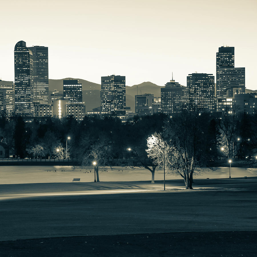 Denver Rocky Mountain Skyline - Sepia Monochrome Photograph