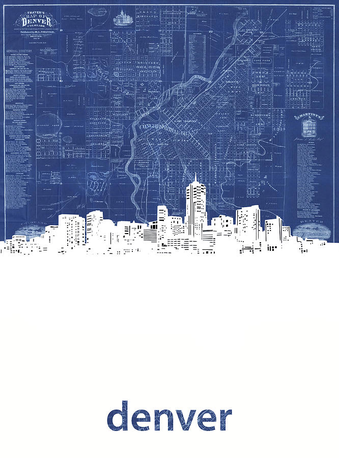 Denver Skyline Map Blue Digital Art by Bekim M