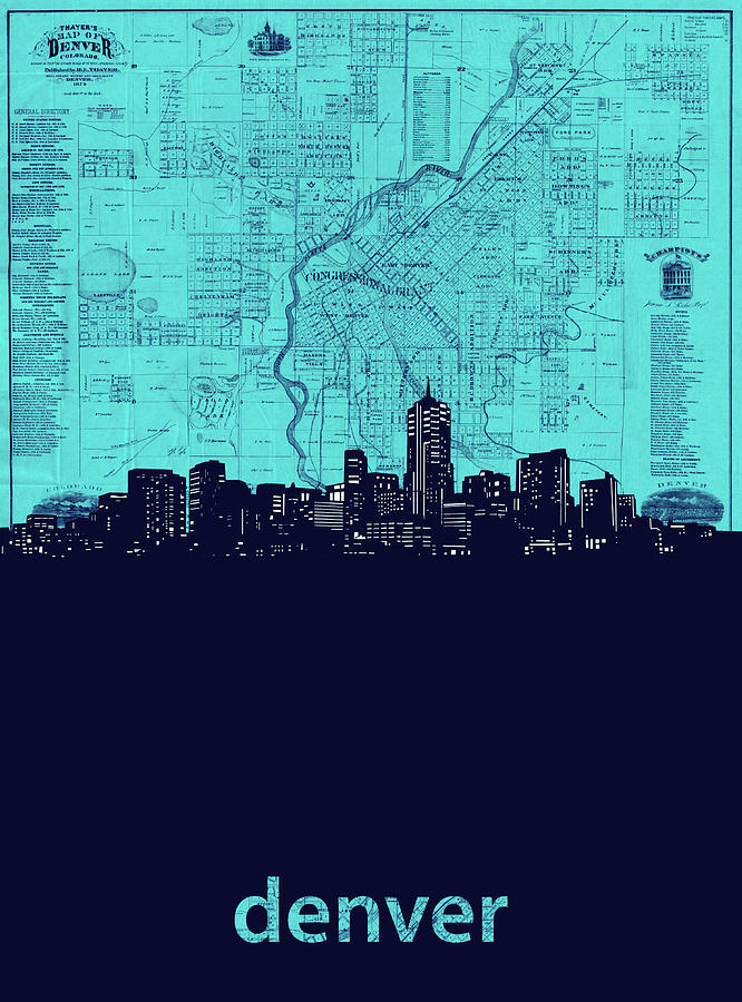 Denver Skyline Map Turquoise Digital Art by Bekim M