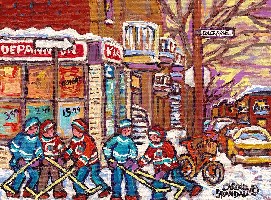 Depanneur Rue Coleraine Pointe St Charles Montreal Winter Hockey Scene C Spandau Artist Painting by Carole Spandau