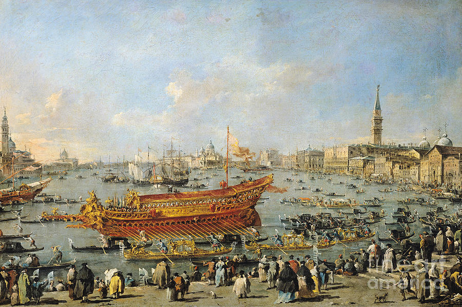 Departure Of The bucentaur For The Lido On Ascension Day, 1766-70 Painting by Francesco Guardi
