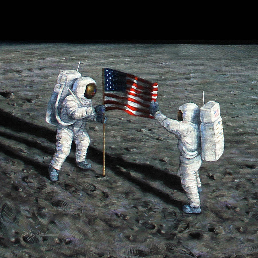 Astronaut Mixed Media - Deploying The Flag by Lucy West