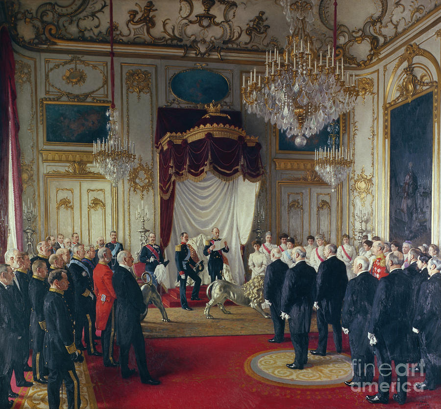 Deputations mottagelse at Amalienborg den,  20 november 1905 Painting by O Vaering by Paul Fischer