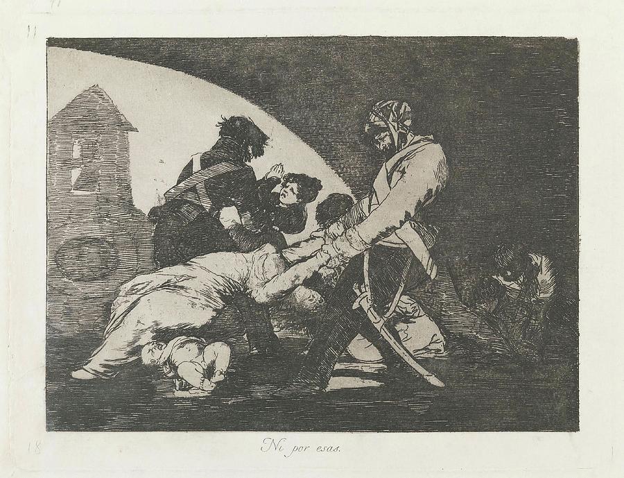 Desastre 11. Neither do these. 1814 - 1815. Wash, Etching, Buri... Painting by Francisco de Goya -1746-1828-
