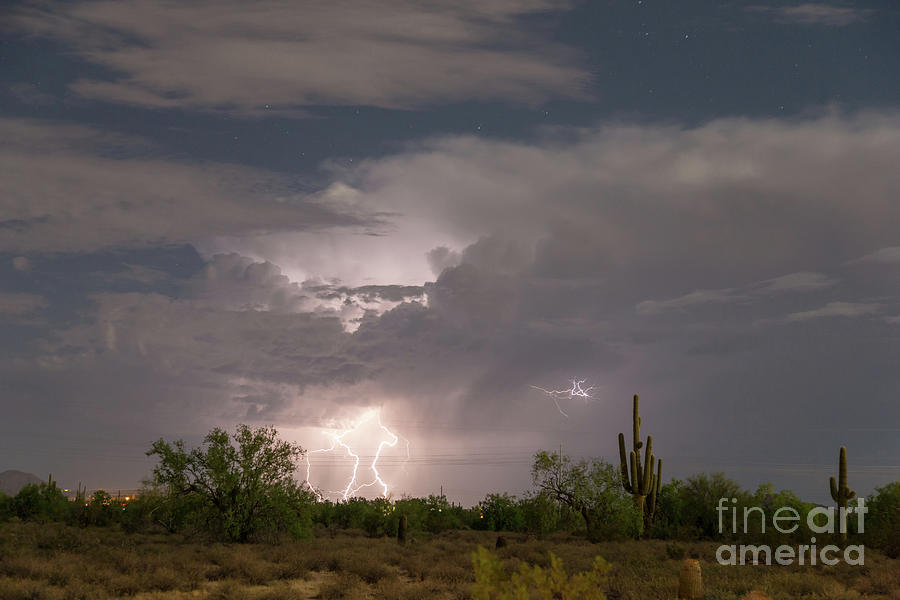 Desert Clouds Lightning and Stars Photograph by James BO Insogna