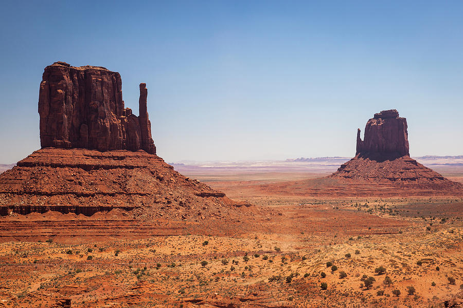Desert Landscape With Two Buttes On A Photograph by Whit Richardson