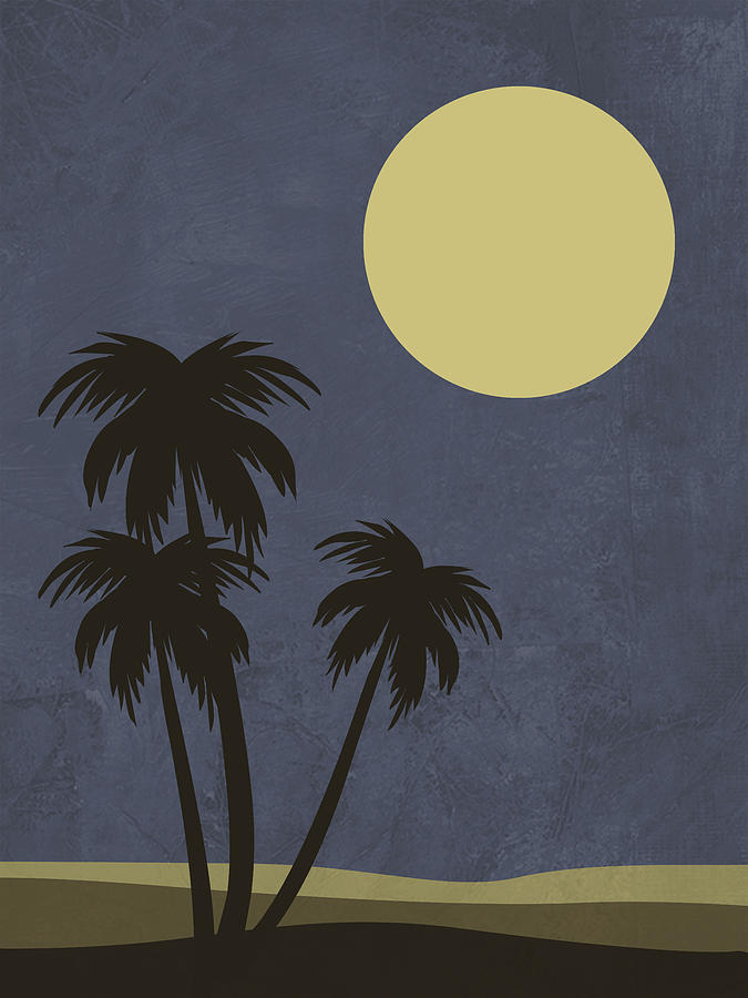 Flower Mixed Media - Desert Palm Trees and Yellow Moon by Naxart Studio