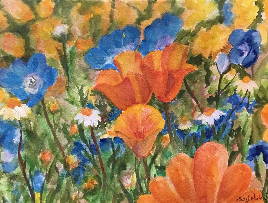 Desert Spring Flowers Painting by Cheryl Wallace