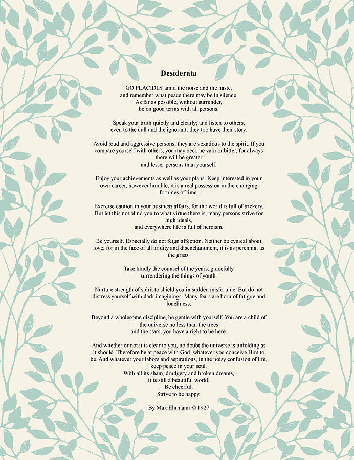 Poem Photograph - Desiderata Green Leaves by Terry DeLuco