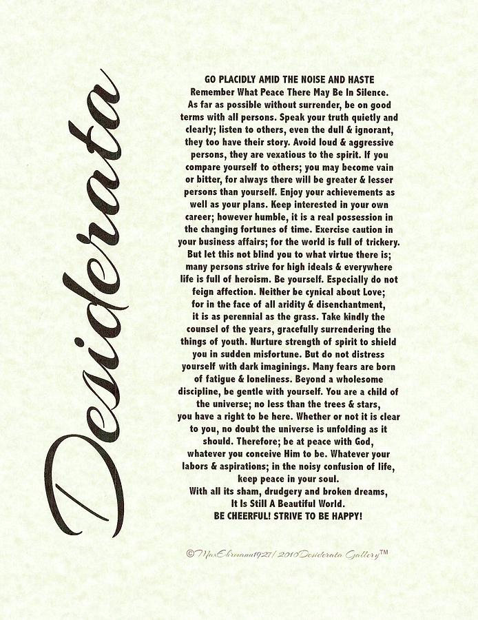 Desiderata Poem By Max Ehrmann Contemporary Design On Archival Parchment Painting By Desiderata