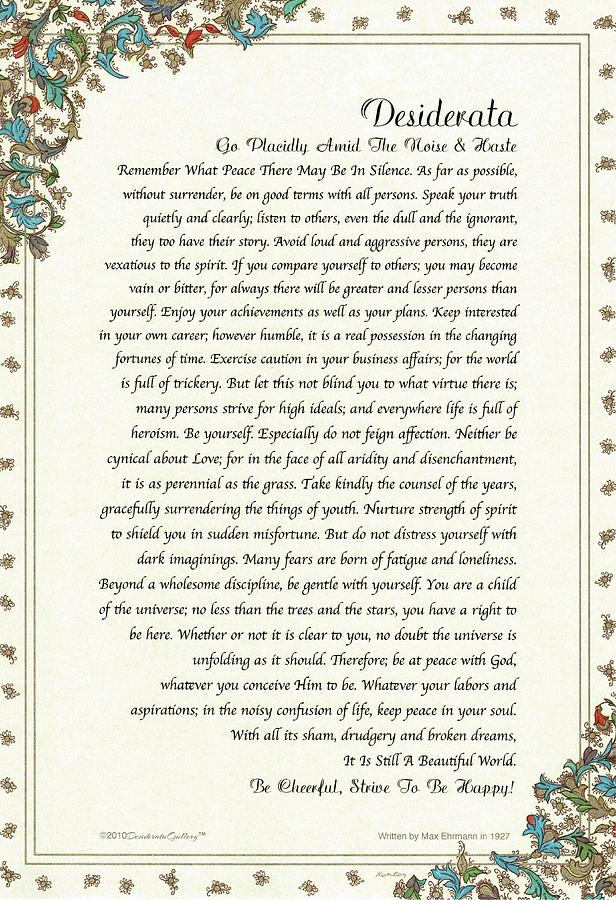 Desiderata Poem by Max Ehrmann Original Design on Florentine Parchment. is ...