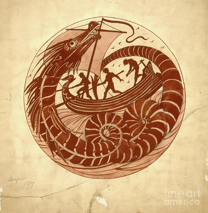 Boat Painting - Design For A Dish Using A Sea Dragon And Boat, 1879 by William De Morgan