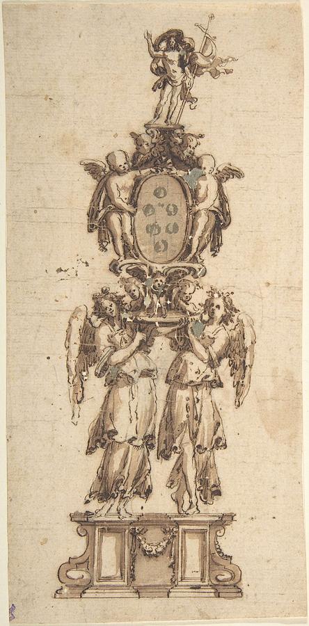 Design for a Temporary Structure consisting of Two Angels carring the Medici Coat of Arms crowned  Painting by MotionAge Designs